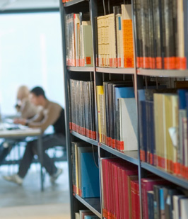 College student studying in library