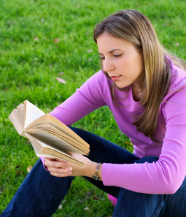 College student studying outside