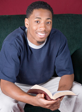 College student studying in library